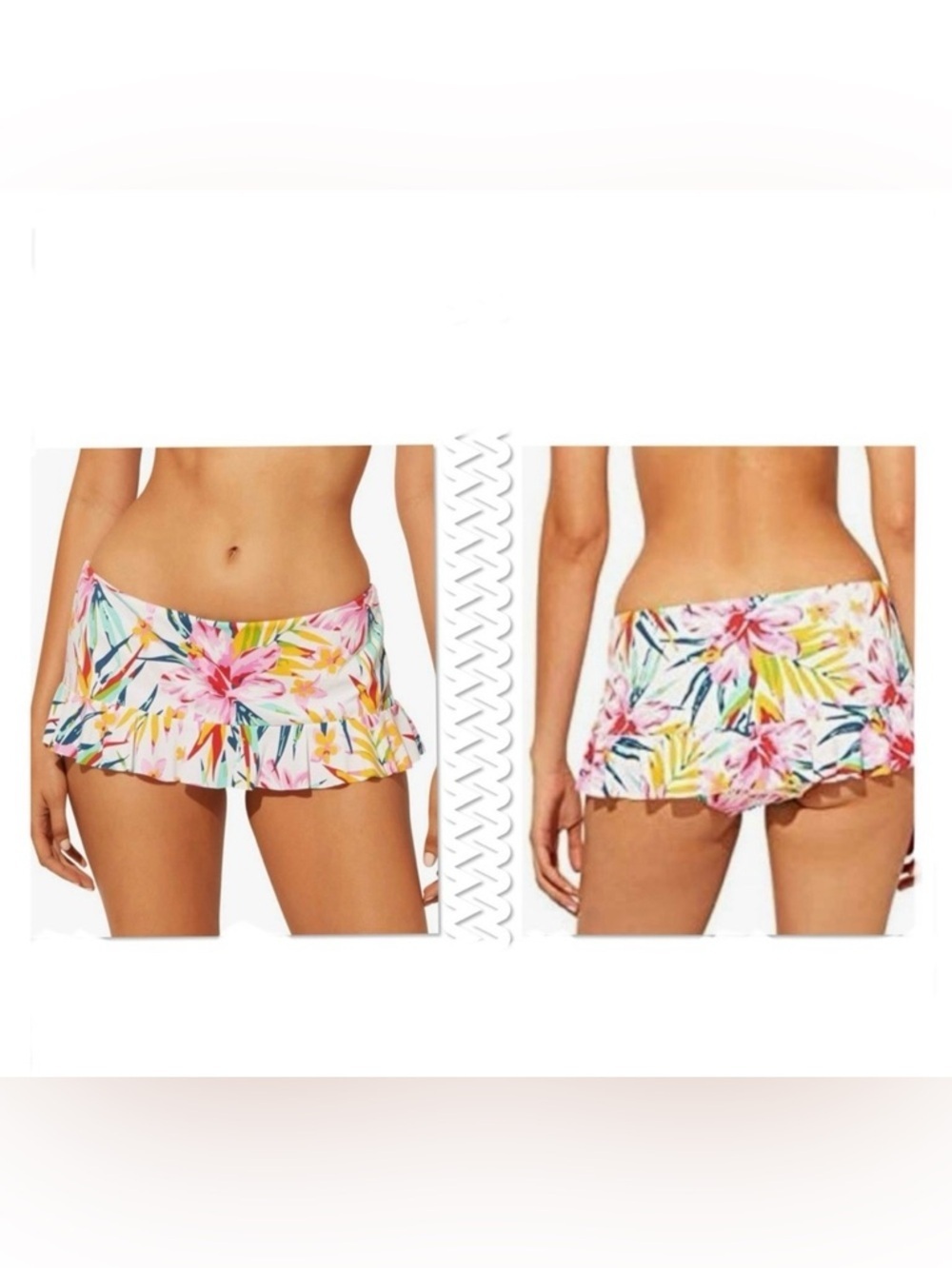 Bleu Rod Beattie Floral Ruffle Swim Skirt in White, Pink, Yellow Size 12